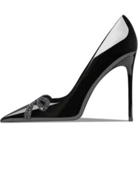 Women's Black Pointed Butterfly Decoration Shallow 3.9in Stiletto Pumps Heels